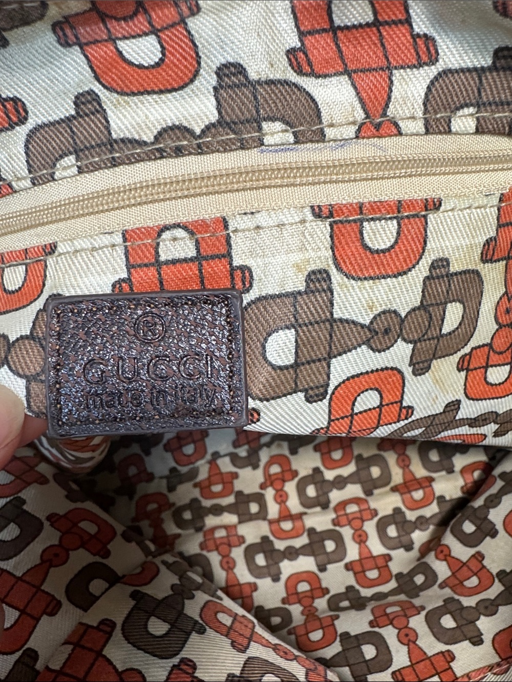 Beige Brown GG Canvas Tote with Red Green Emblem - Picture 9 of 10